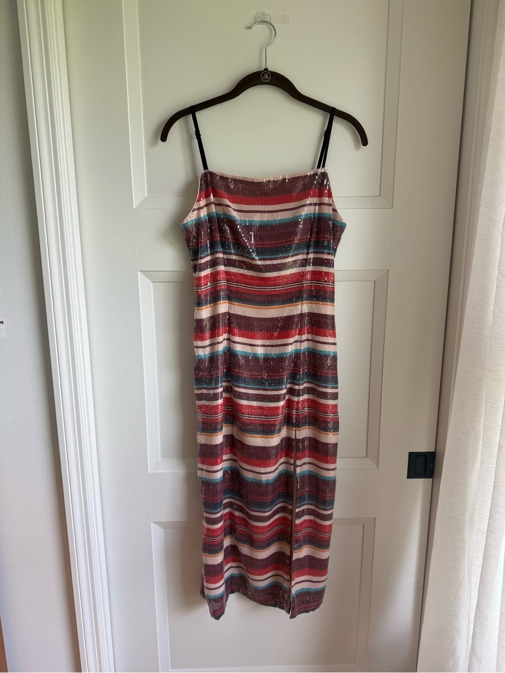 Hutch Striped Sequin Midi Dress in Red, Teal & Cream